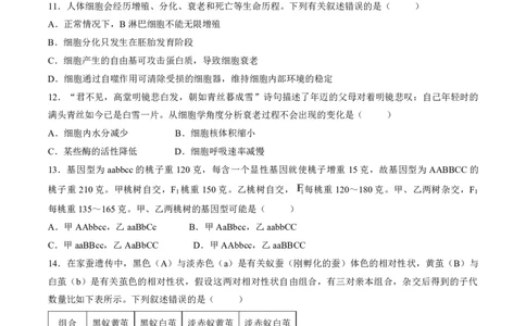 生物-山西省太原地区2025-2026学年高一第二学期第一次月考_2026年04月高一试卷_260412山西省太原地区2025-2026学年高一第二学期第一次月考