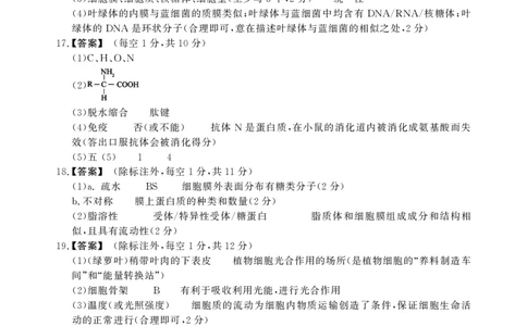 生物A卷答案安徽省鼎尖名校大联考2025-2026学年上学期高一11月期中考试_2025年11月高一试卷_251123安徽省鼎尖名校大联考2025-2026学年上学期高一11月期中考试（全）