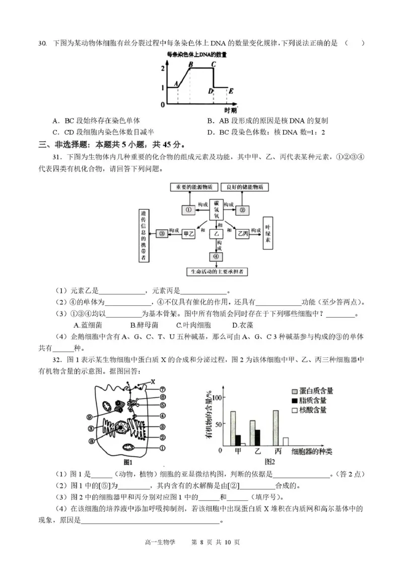 生物高一生物学_2026年01月高一试卷_260118黑龙江省哈尔滨市2025-2026学年高一上学期期末学业质量检测（全）