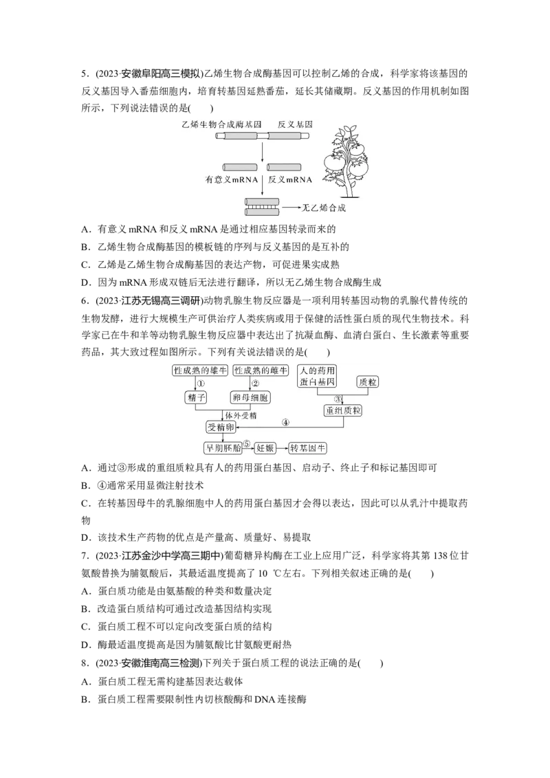 第10单元　课时练7　基因工程的应用和蛋白质工程_新高考复习资料_2024年新高考复习资料_一轮复习资料_完2024生物步步高大一轮复习（课件+讲义）_学生版在此文件夹_一轮复习69练