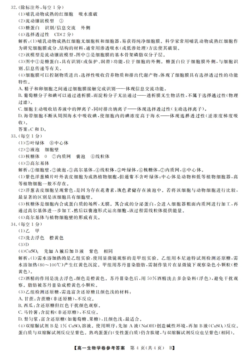 生物答案_2025年10月高一试卷_251023浙江省强基联盟2025-2026学年高一上学期10月联考B卷（全）_浙江省强基联盟2025-2026学年高一上学期10月联考B卷生物PDF版含解析