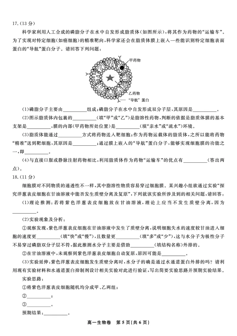 生物试题&middot;2025年12月高一阶段考_2025年12月高一试卷_251227安徽省皖江名校联盟2025-2026学年高一上学期12月联考（全科）