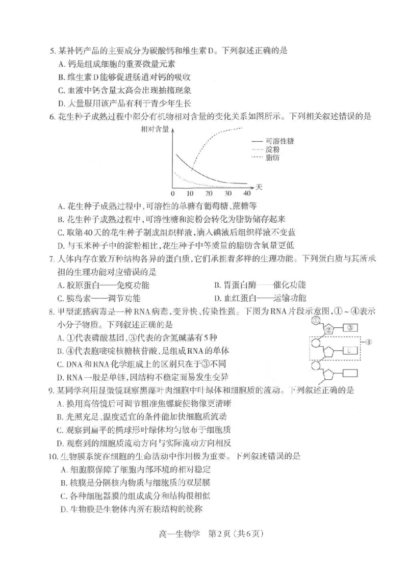生物太原市2025-2026学年第一学期高一年级期中学业诊断_2025年11月高一试卷_251125山西太原市2025-2026学年第一学期高一年级期中学业诊断（全）