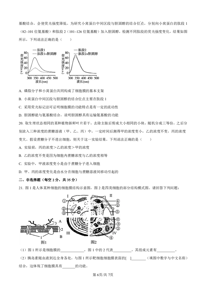 生物太原市外国语学校2024-2025学年高一上学期10月考诊断（卷）_2025年10月高一试卷_251024山西省太原市外国语学校2024-2025学年高一上学期10月考诊断