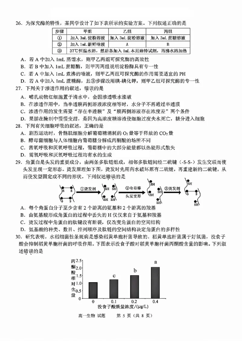 生物试题_2025年11月高一试卷_251125浙江衢州五校联盟2025年11月高一期中联考（全）