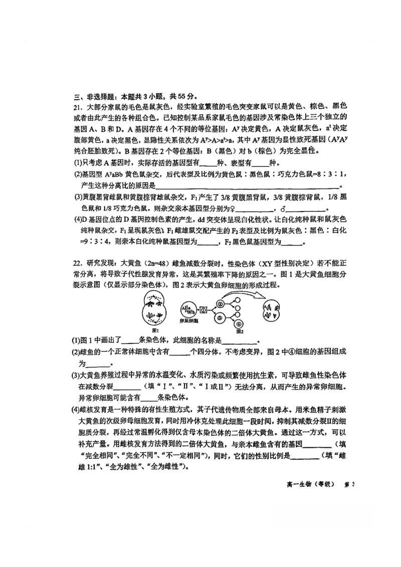 生物-山东省青岛二中2025-2026学年高一第二学期3月份阶段练习一_2026年04月高一试卷_260408山东省青岛二中2025-2026学年高一第二学期3月份阶段练习一
