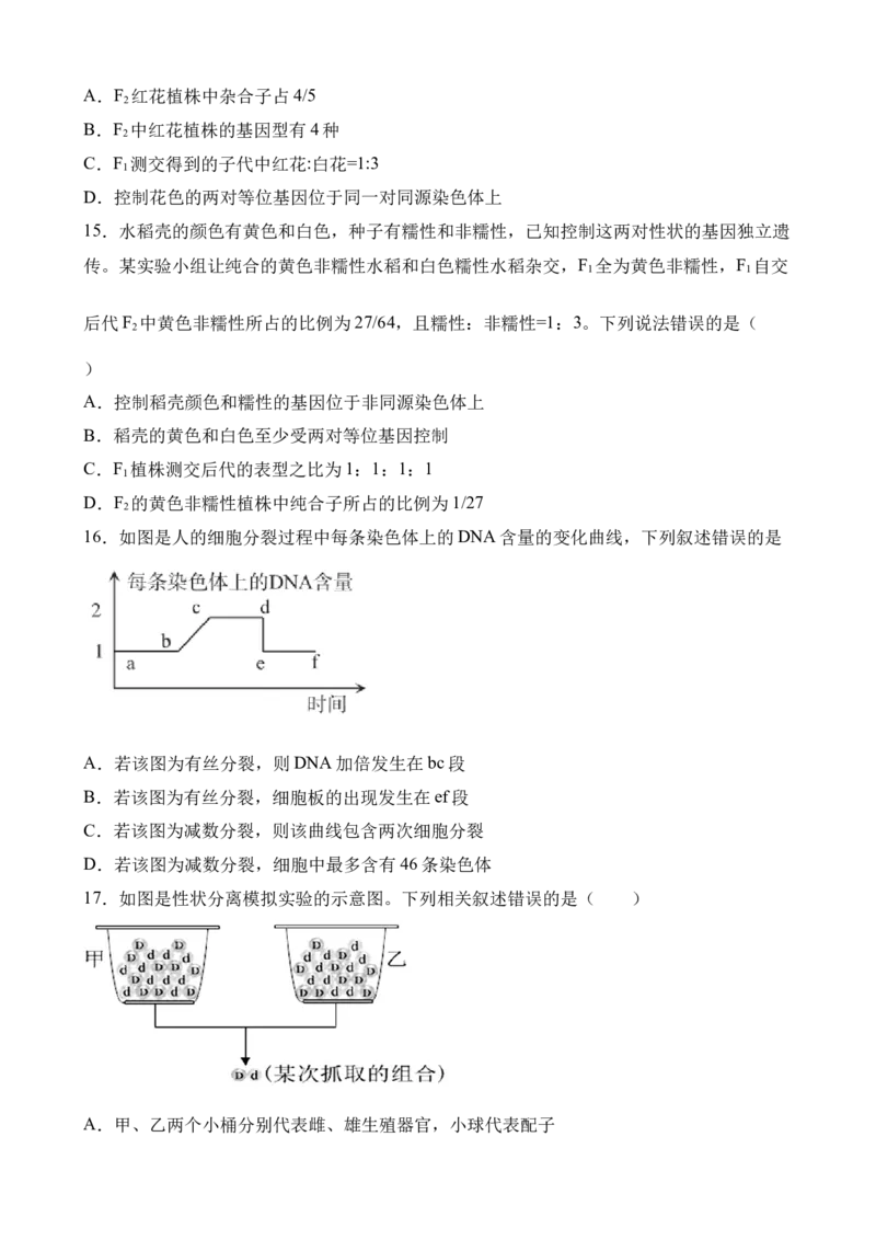 生物试卷_2025年04月试卷_0421四川省达州市万源中学2024-2025学年高一下学期期中考试_四川省达州市万源中学2024-2025学年高一下学期期中考试生物Word版含答案