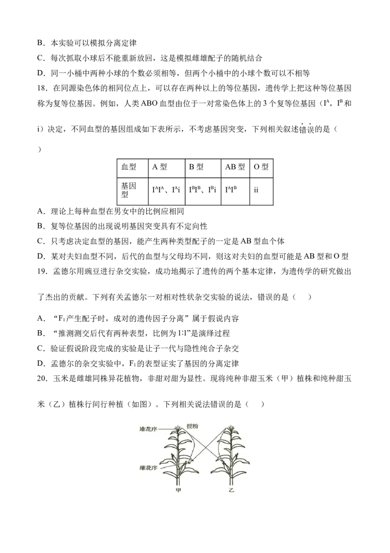 生物试卷_2025年04月试卷_0421四川省达州市万源中学2024-2025学年高一下学期期中考试_四川省达州市万源中学2024-2025学年高一下学期期中考试生物Word版含答案