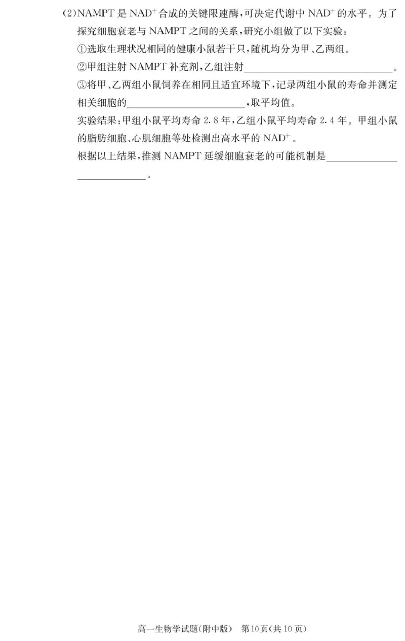 生物试卷（附中高一入学2期）_2025年02月试卷_0227湖南师范大学附属中学2024-2025学年高一下学期入学考试