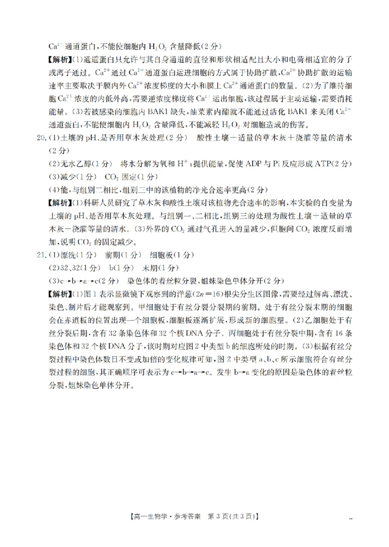 生物学答案_扫描版_2026年03月高一试卷_260326云南金太阳2025-2026学年高一下学期3月开学联考_云南省多校2025-2026学年高一下学期3月学情自测生物试题