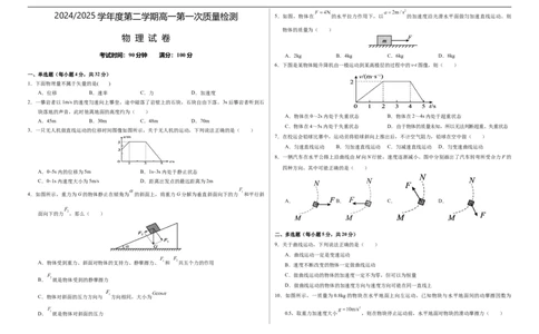 甘肃省武威市凉州区2024-2025学年高一下学期第一次质量检测物理试卷_2025年03月试卷_0315甘肃省武威市凉州区2024-2025学年高一下学期第一次质量检测