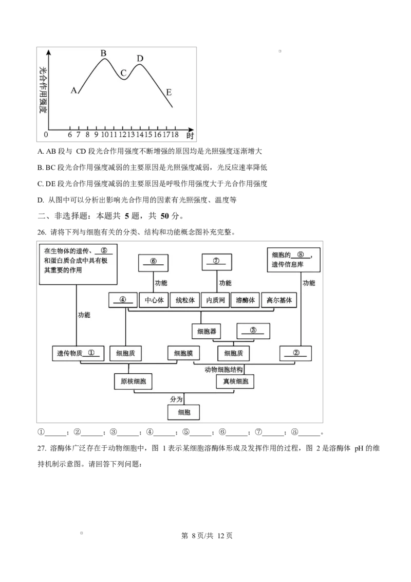 福建省漳州市2024-2025学年高一上学期期末考试生物试题Word版无答案_2025年03月试卷_0310福建省漳州市2024-2025学年高一上学期1月期末考试