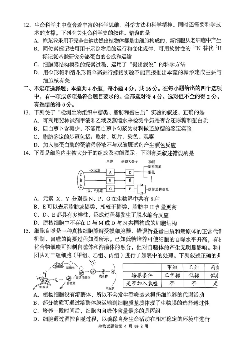 生物学试题-2025年11月高一期中联考_2025年12月高一试卷_251205湖南省G10、H11教育联盟、三新协作体2025-2026学年高一上学期期中联考