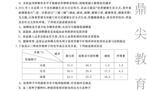 生物B卷安徽省鼎尖名校大联考2025-2026学年上学期高一11月期中考试_2025年11月高一试卷_251123安徽省鼎尖名校大联考2025-2026学年上学期高一11月期中考试（全）