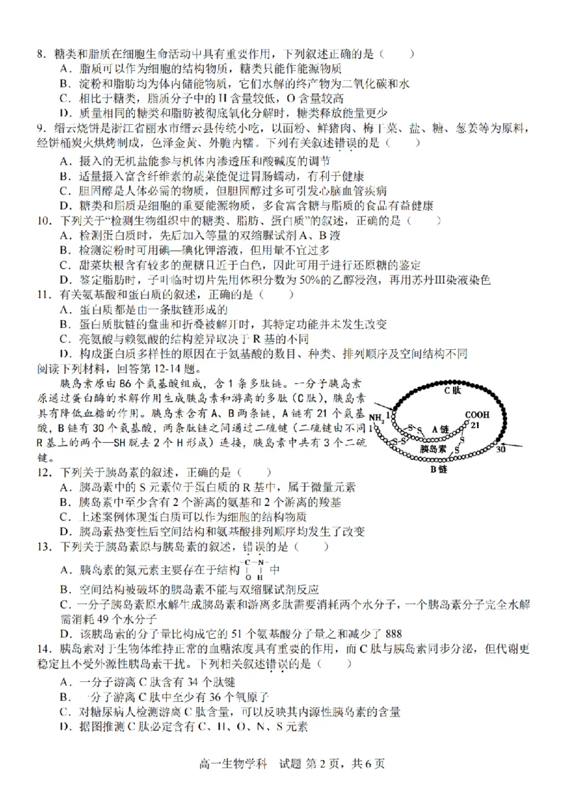 生物卷-2510高一精诚联盟_2025年10月高一试卷_251013浙江精诚联盟2025-2026学年高一上学期10月联考（全）_浙江省精诚联盟2025-2026学年高一上学期10月月考生物试题（含答案）