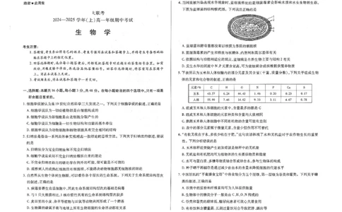生物试题_2024年11月试卷_1120河南省天一大联考2024&mdash;2025学年（上）高一年级期中考试_河南省部分学校2024-2025学年高一上学期期中考试生物试题含答案
