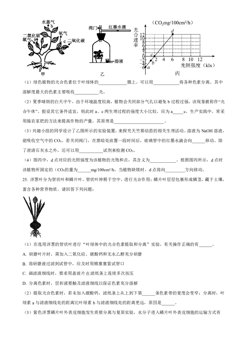 生物2025-2026长春汽三高一上期末考试_2026年02月高一试卷_260209吉林省长春市长春汽车经济技术开发区第三中学2025-2026学年高一上学期期末考试