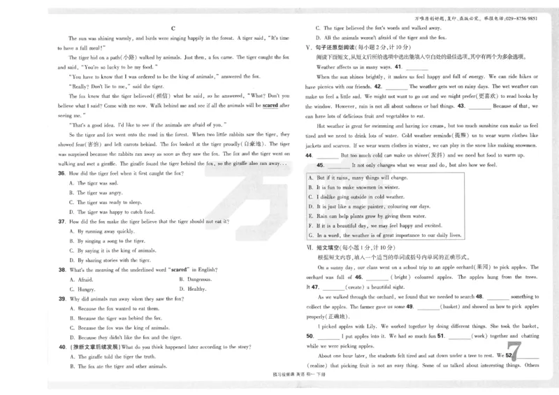 试卷（含答案）第一套_最新人教版英语七年级下册_七下英语2025版_22.单元期中期末试卷