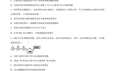 生物-湖南雅礼中学2026年上学期高一第一次质量检测_2026年04月高一试卷_260401湖南雅礼中学2026年上学期高一第一次质量检测
