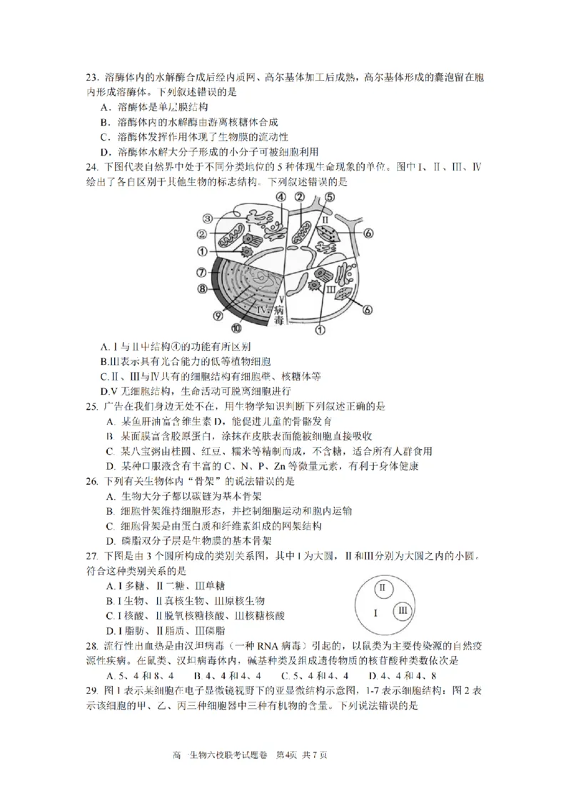 生物卷-2510高一浙江六校_2025年10月高一试卷_251013浙江省六校联盟2025-2026学年高一上学期10月月考_浙江省六校联盟2025-2026学年高一上学期10月月考生物试题（含答案）