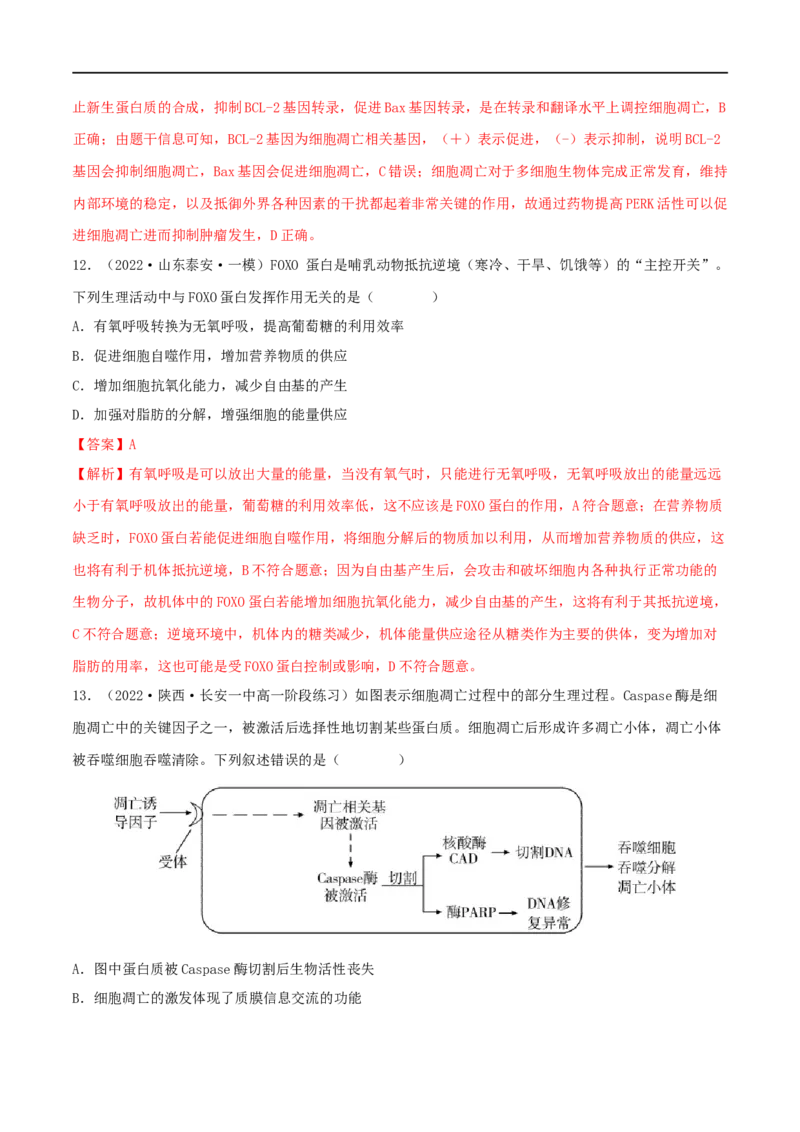 第12练细胞的分化、衰老和死亡（解析版）_新高考复习资料_2023年新高考复习资料_一轮复习_2023年高考生物一轮复习小题多维练（新高考专用）