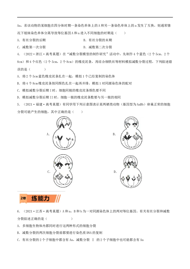 第11练减数分裂和受精作用（原卷版）_新高考复习资料_2023年新高考复习资料_一轮复习_2023年高考生物一轮复习小题多维练（新高考专用）