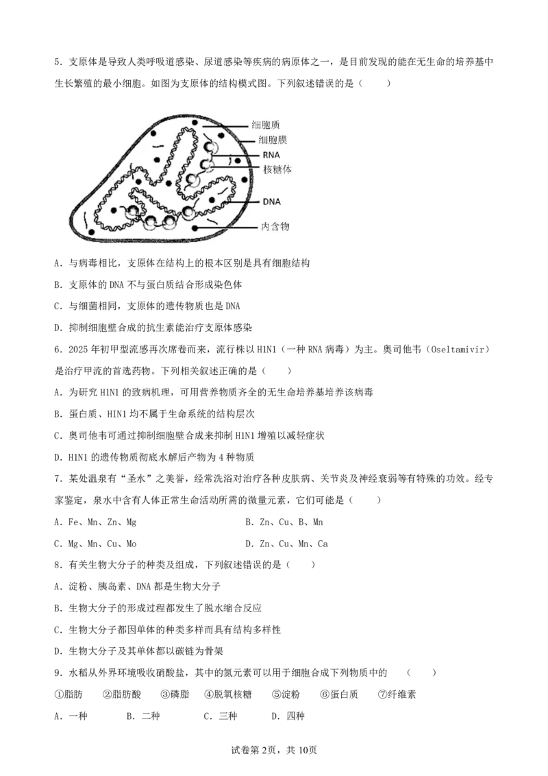 生物-辽宁省实验中学2025-2026学年度上学期高一10月月考_2025年10月高一试卷_251021辽宁省实验中学2025-2026学年度上学期高一10月月考（全）