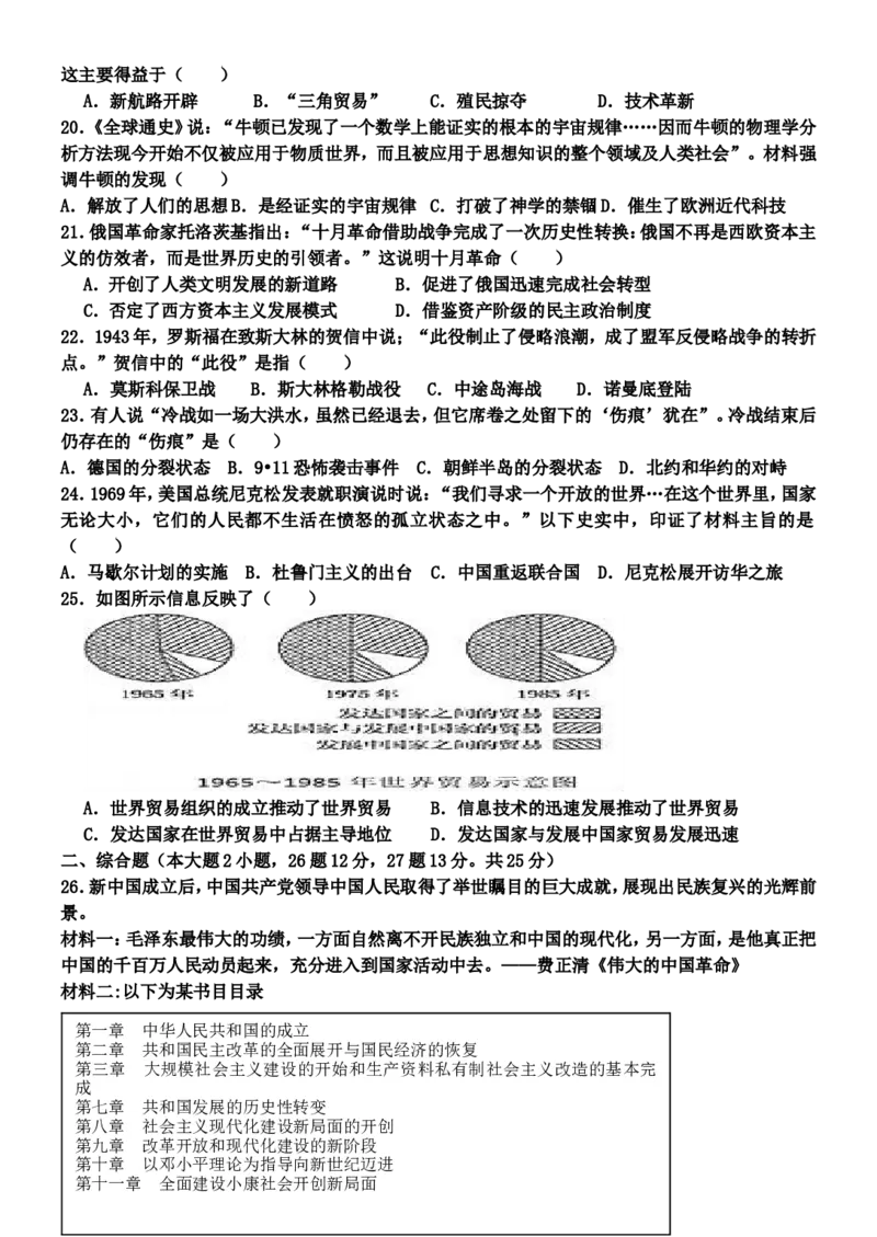 九年级下册历史期末复习卷2_新版初中_最新历史九年级下册_07单元期中期末9下历史_九年级下册历史单元期中期末测试_九年级下册历史期末试题