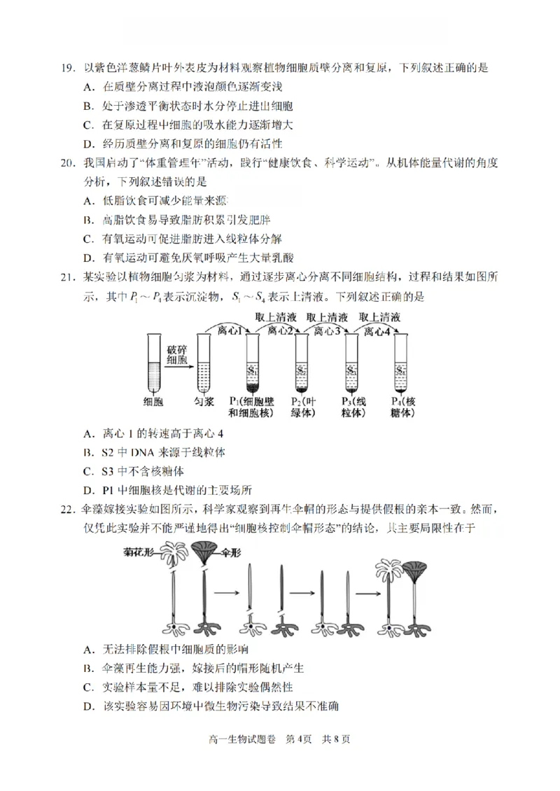 生物卷-2602丽水高一期末_2026年02月高一试卷_260219浙江省丽水市2025-2026学年上学期高一期末教学质量监控（全）_浙江省丽水市2025-2026学年上学期高一期末教学质量监控生物试题含答案