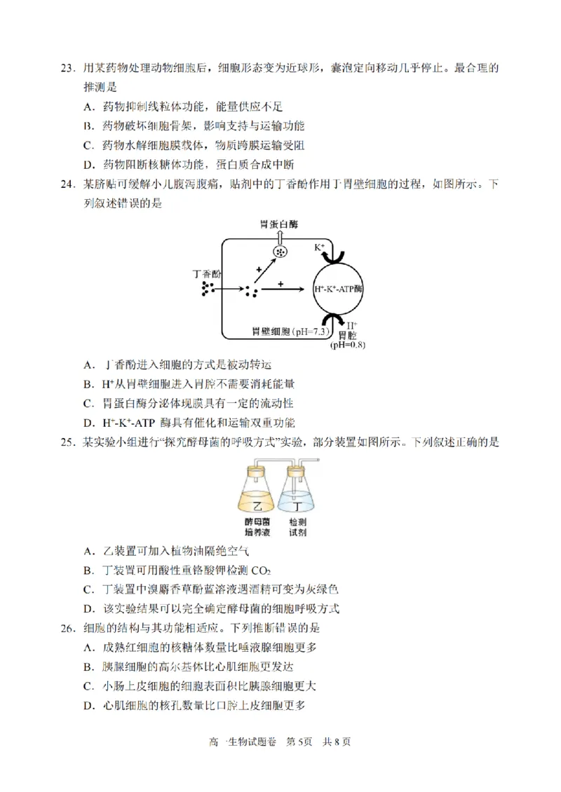 生物卷-2602丽水高一期末_2026年02月高一试卷_260219浙江省丽水市2025-2026学年上学期高一期末教学质量监控（全）_浙江省丽水市2025-2026学年上学期高一期末教学质量监控生物试题含答案