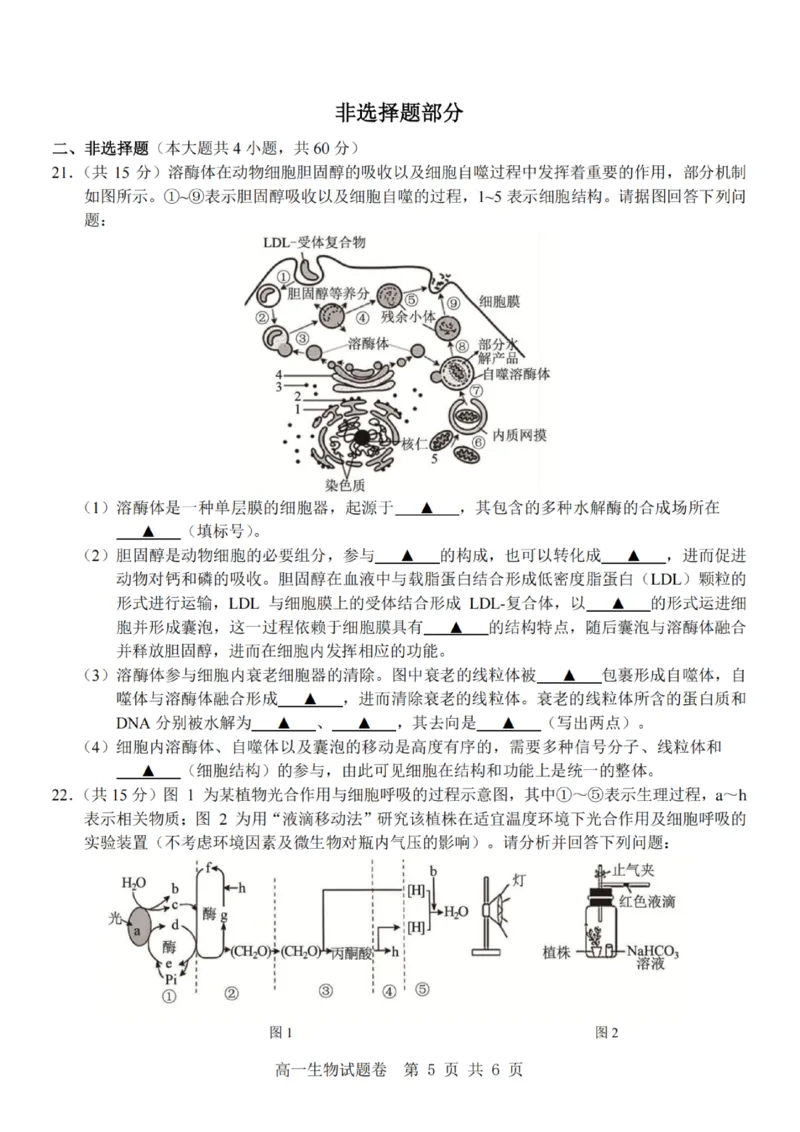 生物-杭州地区(含周边)重点中学2025学年高一第二学期期中联考_2026年04月高一试卷_260426杭州地区(含周边)重点中学2025学年高一第二学期期中联考（全科）