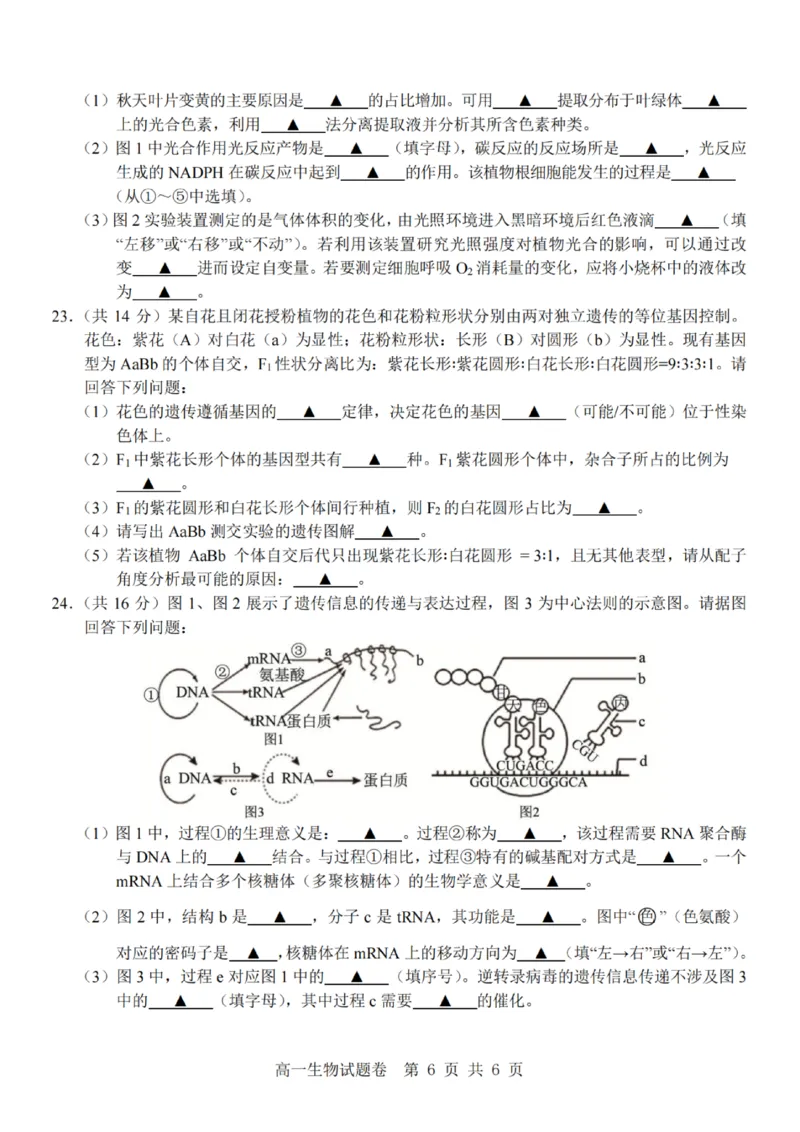 生物-杭州地区(含周边)重点中学2025学年高一第二学期期中联考_2026年04月高一试卷_260426杭州地区(含周边)重点中学2025学年高一第二学期期中联考（全科）