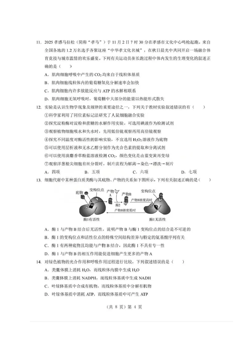 生物试题卷+答案-湖北省孝感市楚天协作体2025-2026学年度上学期高一年级期末考试(2.6-2.7)_2026年02月高一试卷_260216湖北省孝感市楚天协作体2025-2026学年度上学期高一年级期末考试（全）