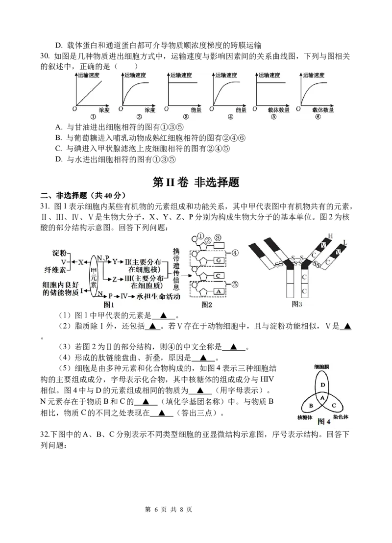 生物试题定稿_2025年10月高一试卷_251022四川省南充高级中学2025-2026学年高一上学期10月月考试题（全）_四川省南充高级中学2025-2026学年高一上学期10月月考试题生物Word版含答案