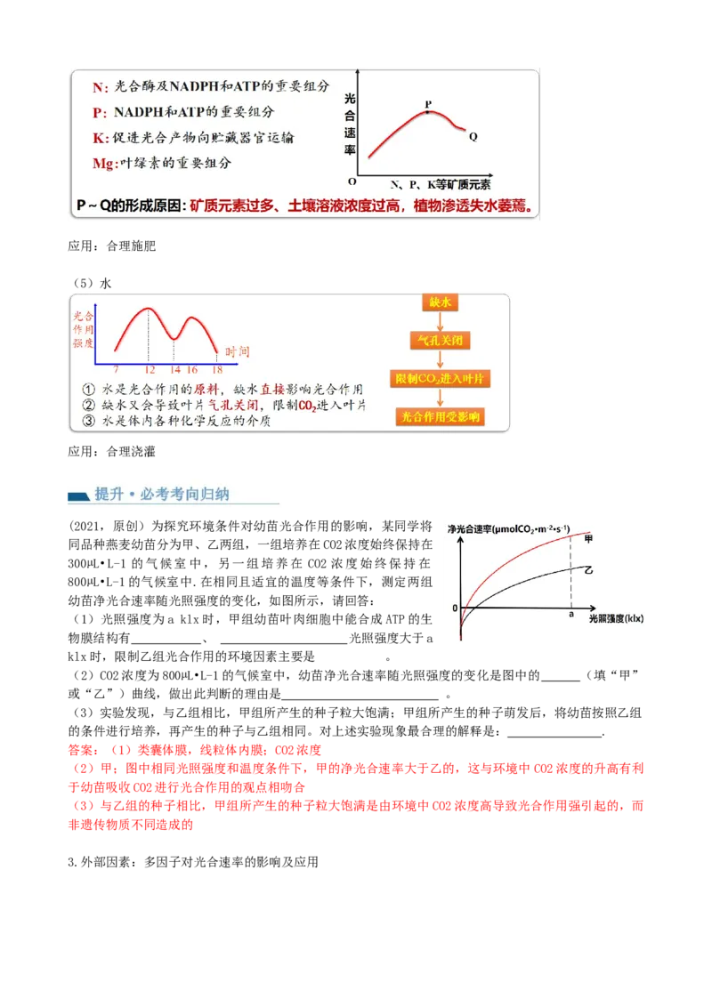 第10.2讲光合作用的影响因素和应用（讲义）（教师版）_新高考复习资料_2024年新高考复习资料_一轮复习资料_完2024年高考生物一轮复习讲练测(课件+讲义+练习)（新高考）_讲义+练习