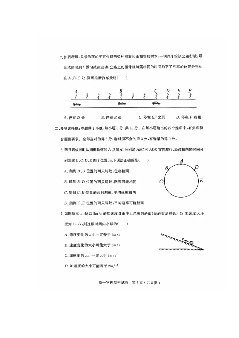 电白区2024-2025学年第一学期高一物理期中考试_2024年12月试卷_1216广东省茂名市电白区2024-2025学年高一上学期期中考试_广东省茂名市电白区2024-2025学年高一上学期期中考试物理试卷