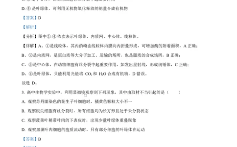 福建省厦门市2024-2025学年高一上学期1月期末生物试题Word版含解析_2025年03月试卷_0303福建省厦门市2024-2025学年高一上学期1月期末考试