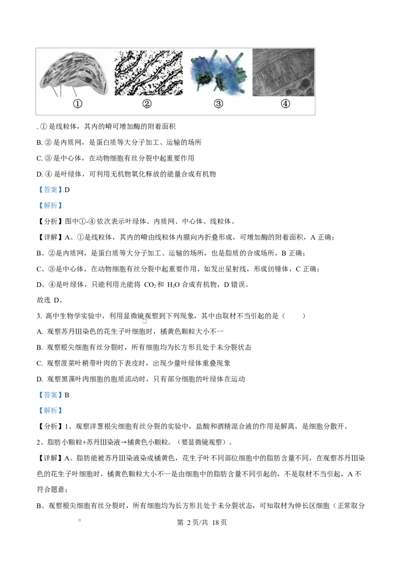 福建省厦门市2024-2025学年高一上学期1月期末生物试题Word版含解析_2025年03月试卷_0303福建省厦门市2024-2025学年高一上学期1月期末考试