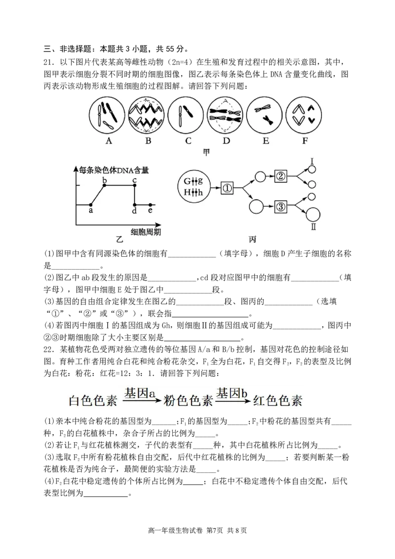 生物-东北育才高中2025-2026学年度高一下学期第一次月考_2026年04月高一试卷_260412东北育才高中2025-2026学年度高一下学期第一次月考