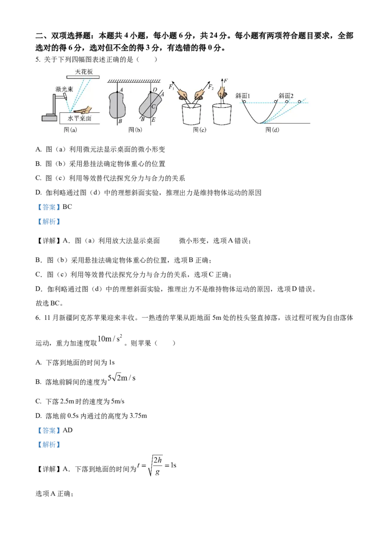 福建省南平市2024-2025学年高一上学期期末考试物理试题Word版含解析_2025年03月试卷_0323福建省南平市2024-2025学年高一上学期期末考试