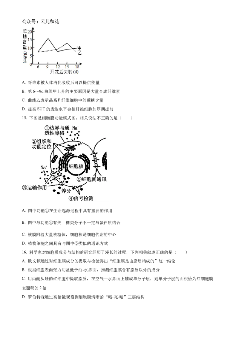 福建省福州市福9联盟校2024-2025学年高一上学期11月期中生物试题Word版无答案_2024年12月试卷_1207福建省福州市福九联盟2024-2025学年高一上学期期11月中考试