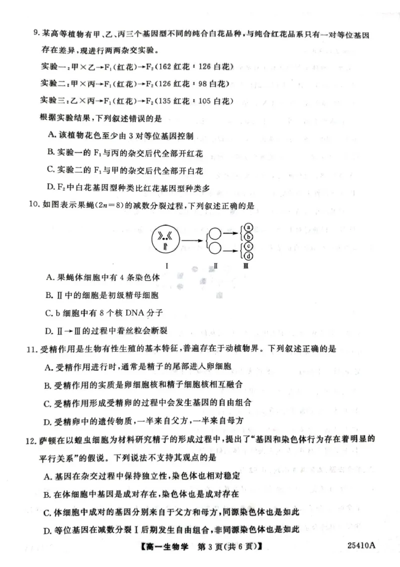 生物试卷_2025年04月试卷_0409甘肃省平凉市静宁县静宁县文萃中学2024-2025学年高一下学期4月月考_甘肃省平凉市静宁县文萃中学2024-2025学年高一下学期4月月考生物试题（扫描版有答案）