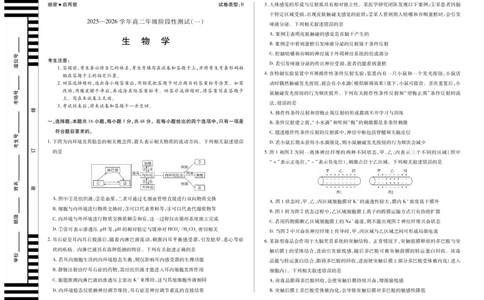 生物学B卷天一大联考&middot;2025-2026学年高二年级阶段性测试（一）_2025年11月高一试卷_251107天一大联考&middot;河南省2025-2026学年高二年级阶段性测试（一）（全）