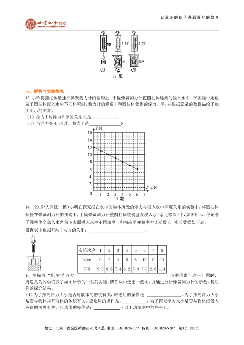 浮力巩固练习_初物_1初中物理_北京四中内部教案初二物理_浮力
