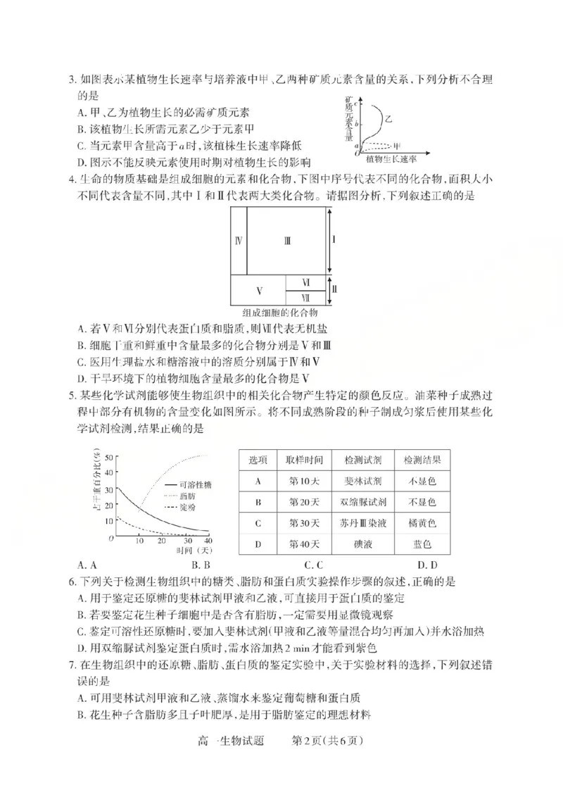 生物2025-2026学年第一学期10月阶段测试_2025年10月高一试卷_251030山西省2025-2026学年高一第一学期10月阶段测试（全）