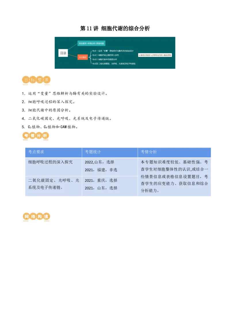 第11讲细胞代谢综合分析（讲义）（学生版）_新高考复习资料_2024年新高考复习资料_一轮复习资料_完2024年高考生物一轮复习讲练测(课件+讲义+练习)（新高考）_讲义+练习