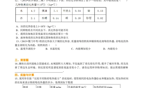 比热容（基础）巩固练习_初物_1初中物理_初三物理_比热容(基础)