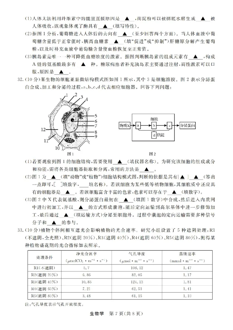 生物试卷-浙江省强基联盟2025-2026学年高一上学期12月联考_2025年12月高一试卷_251230浙江省强基联盟2025-2026学年高一上学期12月联考（全）