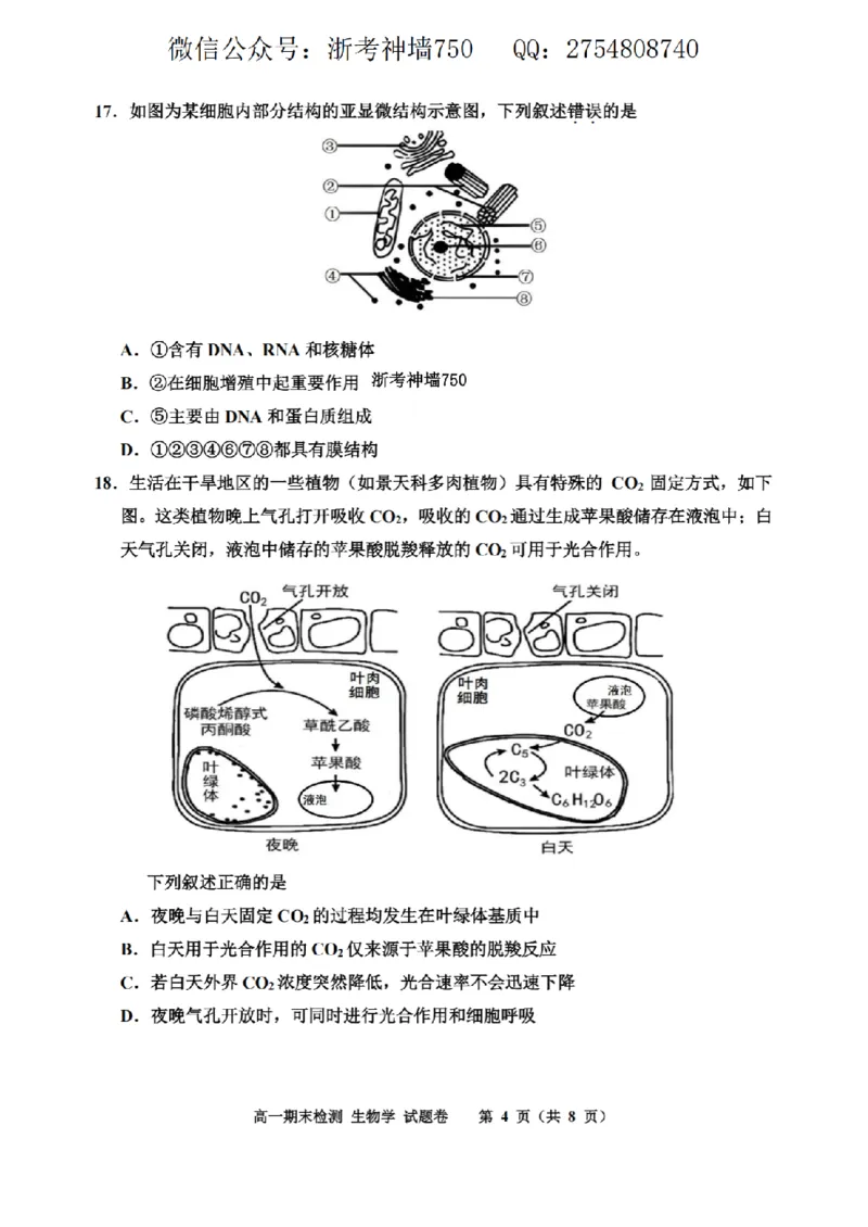 生物卷-2601嘉兴高一期末_2026年02月高一试卷_260213浙江省嘉兴市2025-2026学年高一上学期期末（全）_浙江省嘉兴市2025-2026学年高一上学期1月期末生物试题含答案.zip