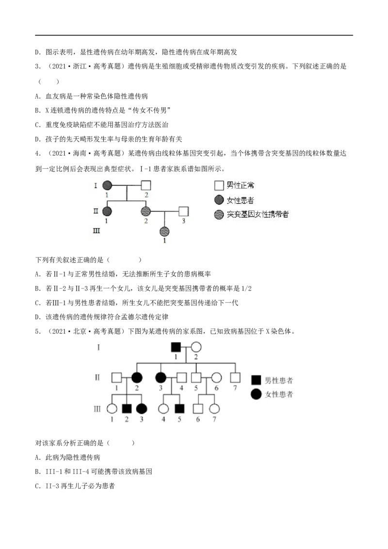 第15练伴性遗传和人类遗传病（原卷版）_新高考复习资料_2023年新高考复习资料_一轮复习_2023年高考生物一轮复习小题多维练（新高考专用）